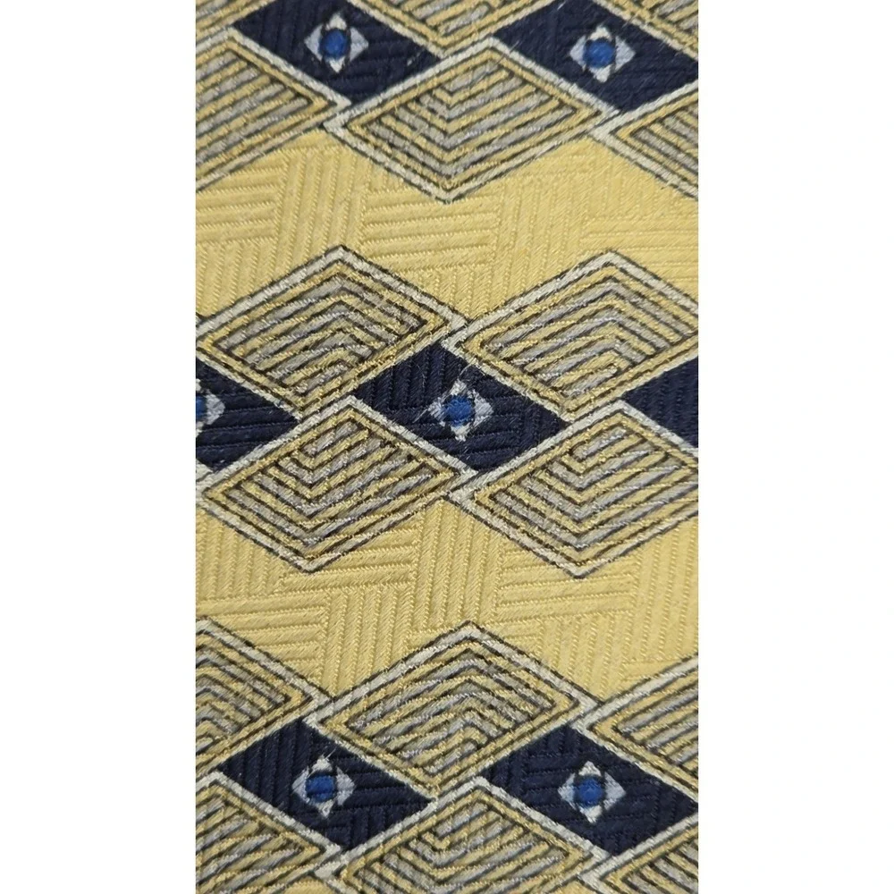 Christian Dior Yellow Grid Loop Pattern 100% Silk Neck Tie Size 57
